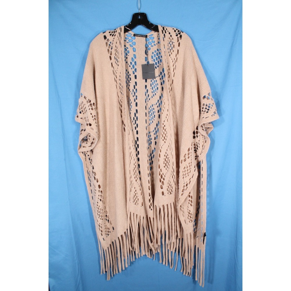 NWT DO EVERTHING IN LOVE Light Brown CROCHET Fringe Hem KIMONO
